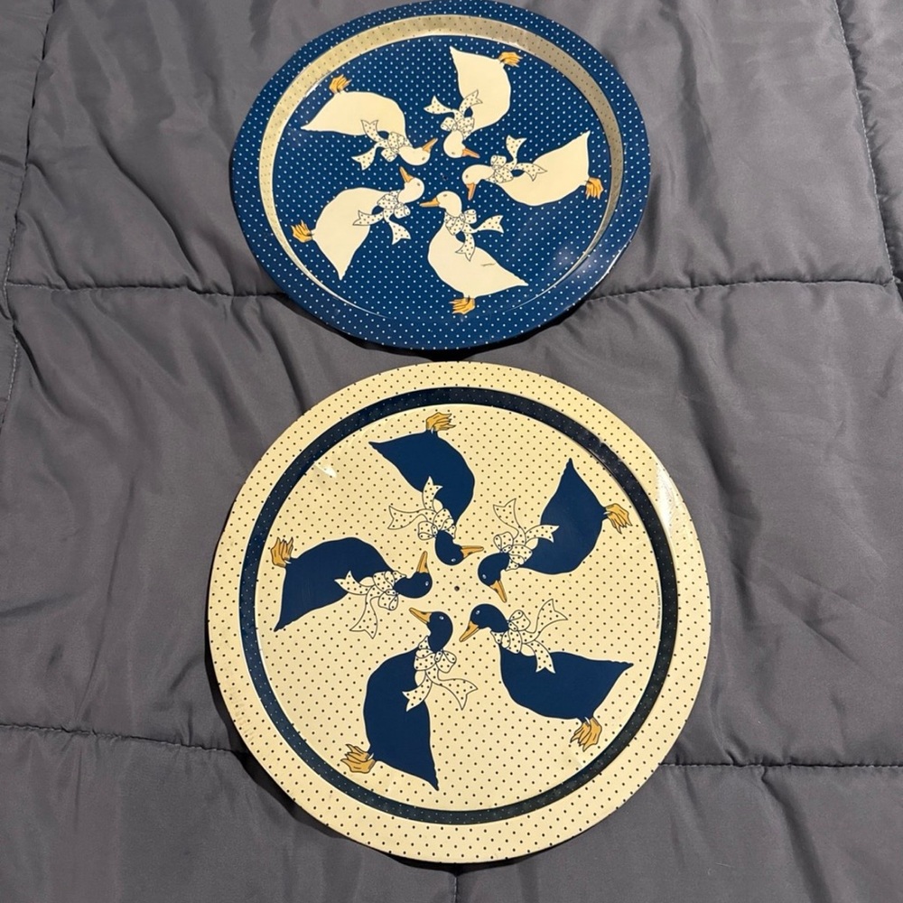 Set of 2 Vintage Duck Pattern Tin Trays